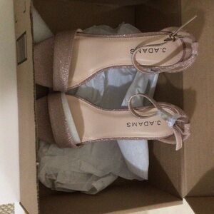 Adams Pink Glitter Ankle-Strap Block Heels